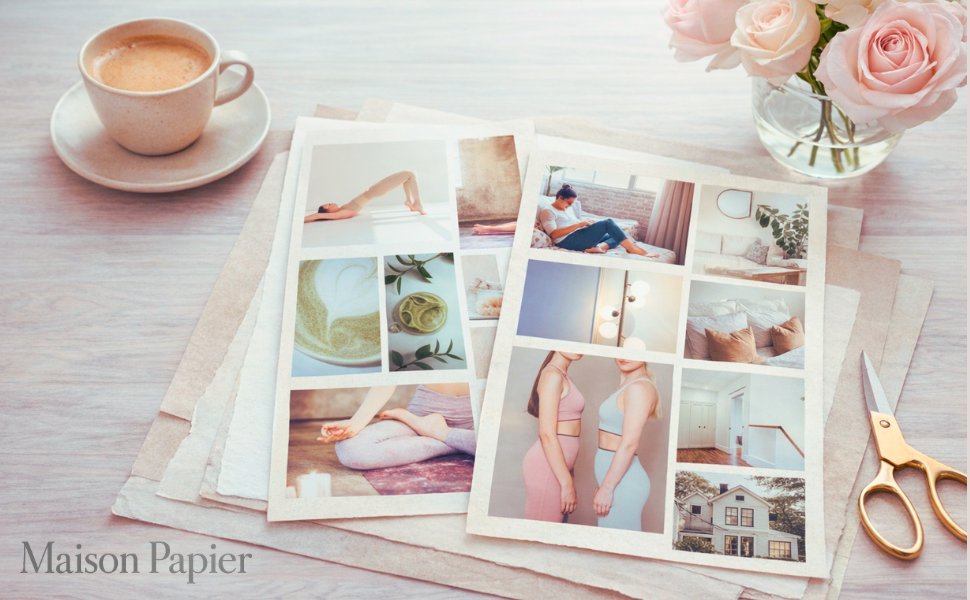 Page spreads laid on linen with pale roses
